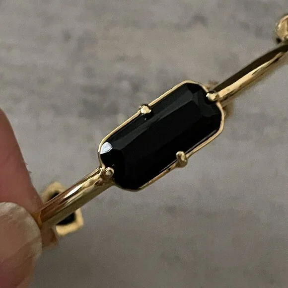 Kate Spade Desert Rose Black Opaque Glass Studded Gold Plated Bangle Bracelet 2. - Picture 5 of 6